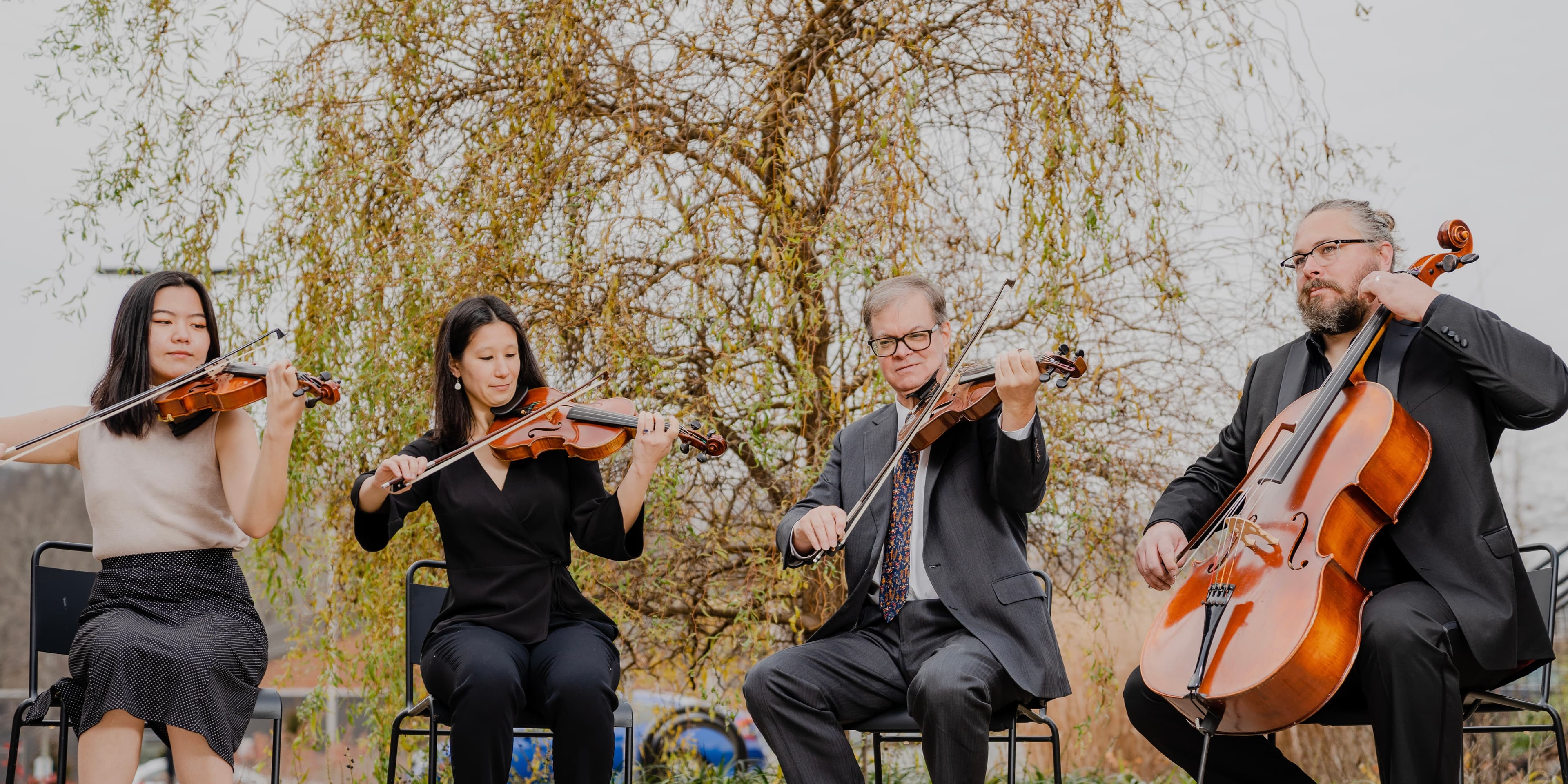 a string quartet set up, but no musicians